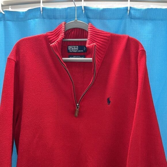 Polo Ralph Lauren Qtr zip sweater red blue - Picture 2 of 8